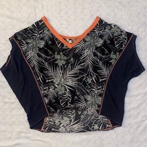 We The Free Black Green & Orange Floral Flowy Short Sleeve Top